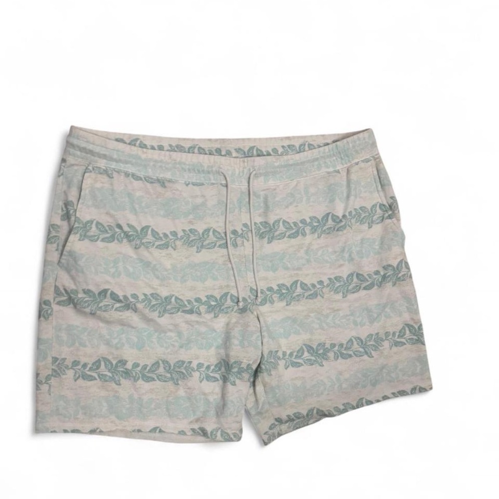 Sun + Stone Leaf Print Shorts - Light Blue and Cream
